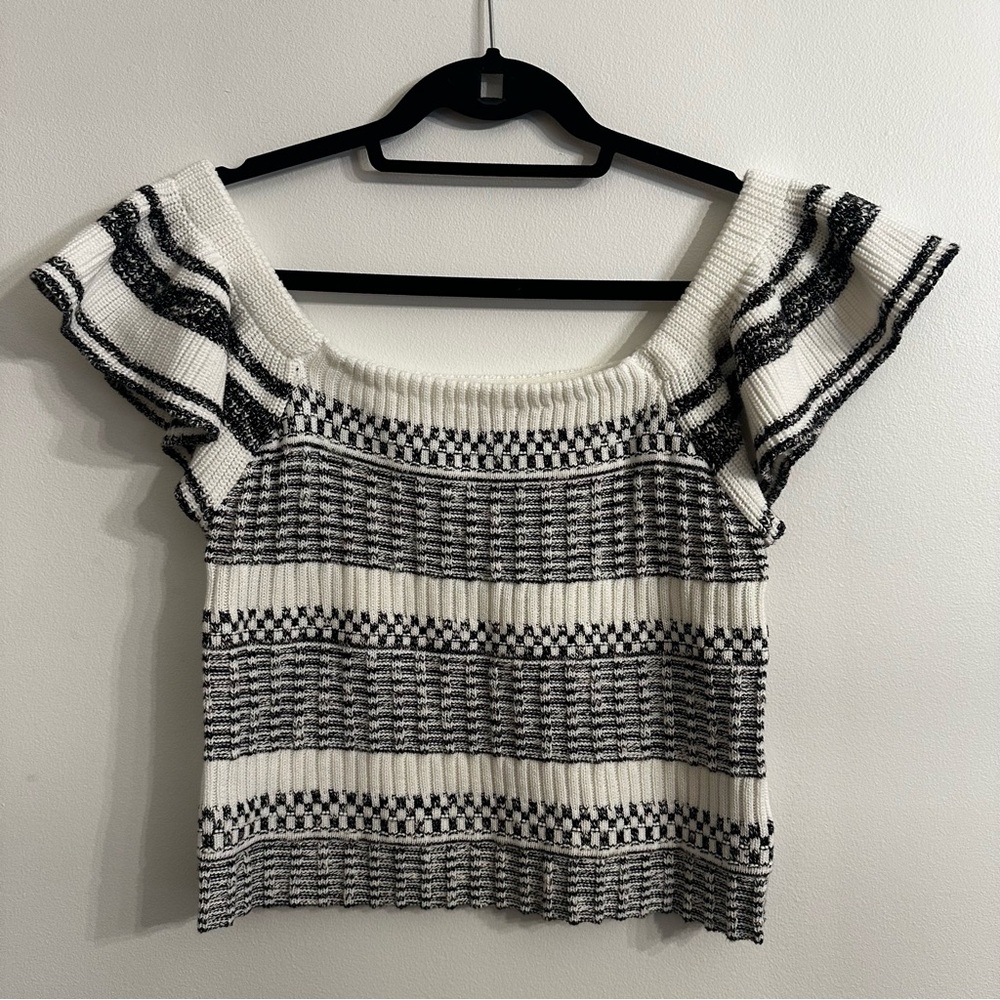 Hem & Thread Monochrome Black white Knit Cropped Sweater Women’s size Large